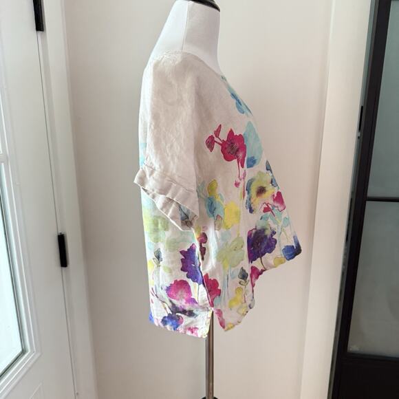 Italian Linen Colette Blouse Women’s Size M Watercolor Boxy Lagenlook Gray - Picture 4 of 10